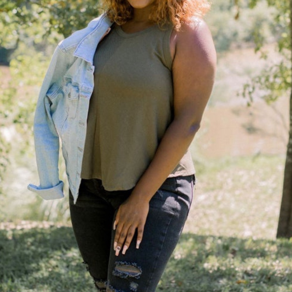 Olive green ribbed tank